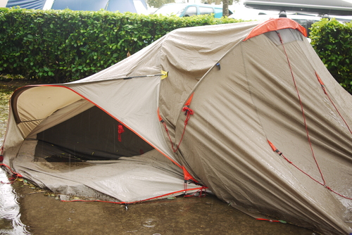 camping tent in the rain